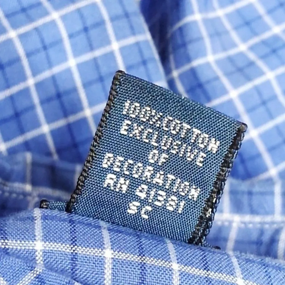 Ralph Lauren Classic Fit Blue White Check Button Down Shirt Mens 17.5 34/35 XL